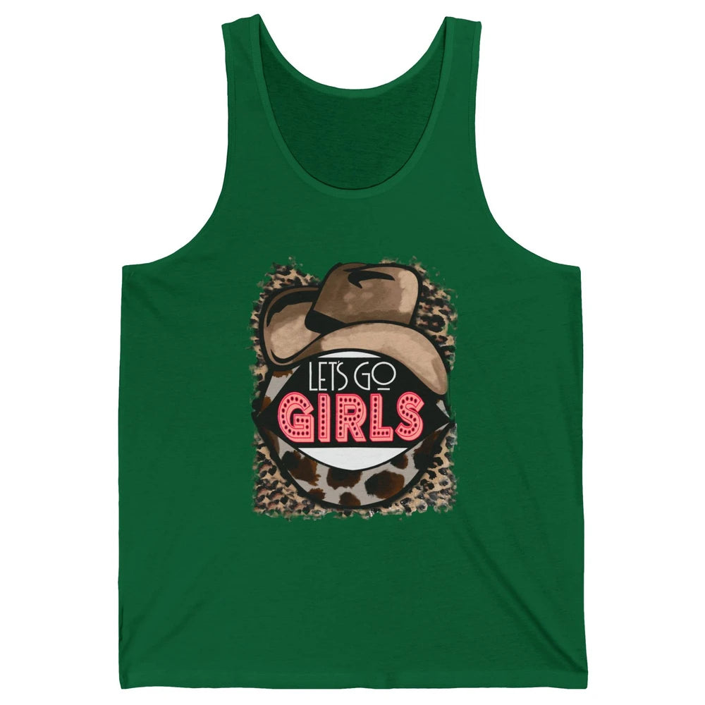 Retro Leopard Cowboy Hat Let's Go Girls Western Cowgirls Unisex Jersey Tank