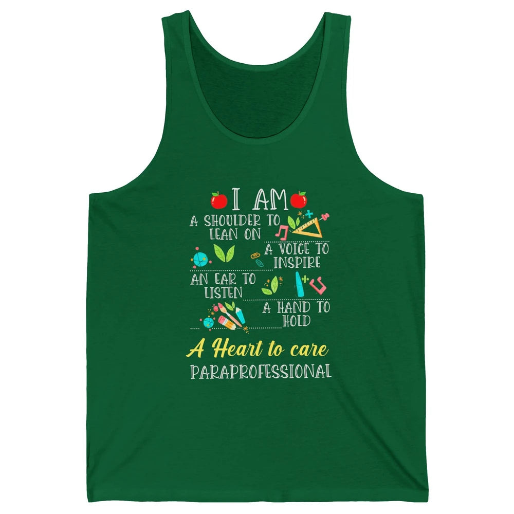 Paraprofessional Shoulder To Lean On Heart To Care Para Life Unisex Jersey Tank