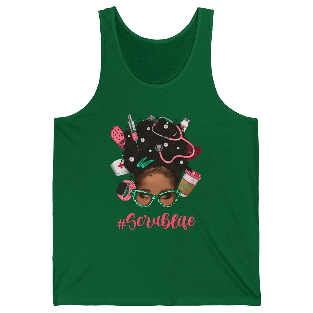 Afro Melanin Messy Bun Nurse Scrub Life CNA Appreciation Unisex Jersey Tank