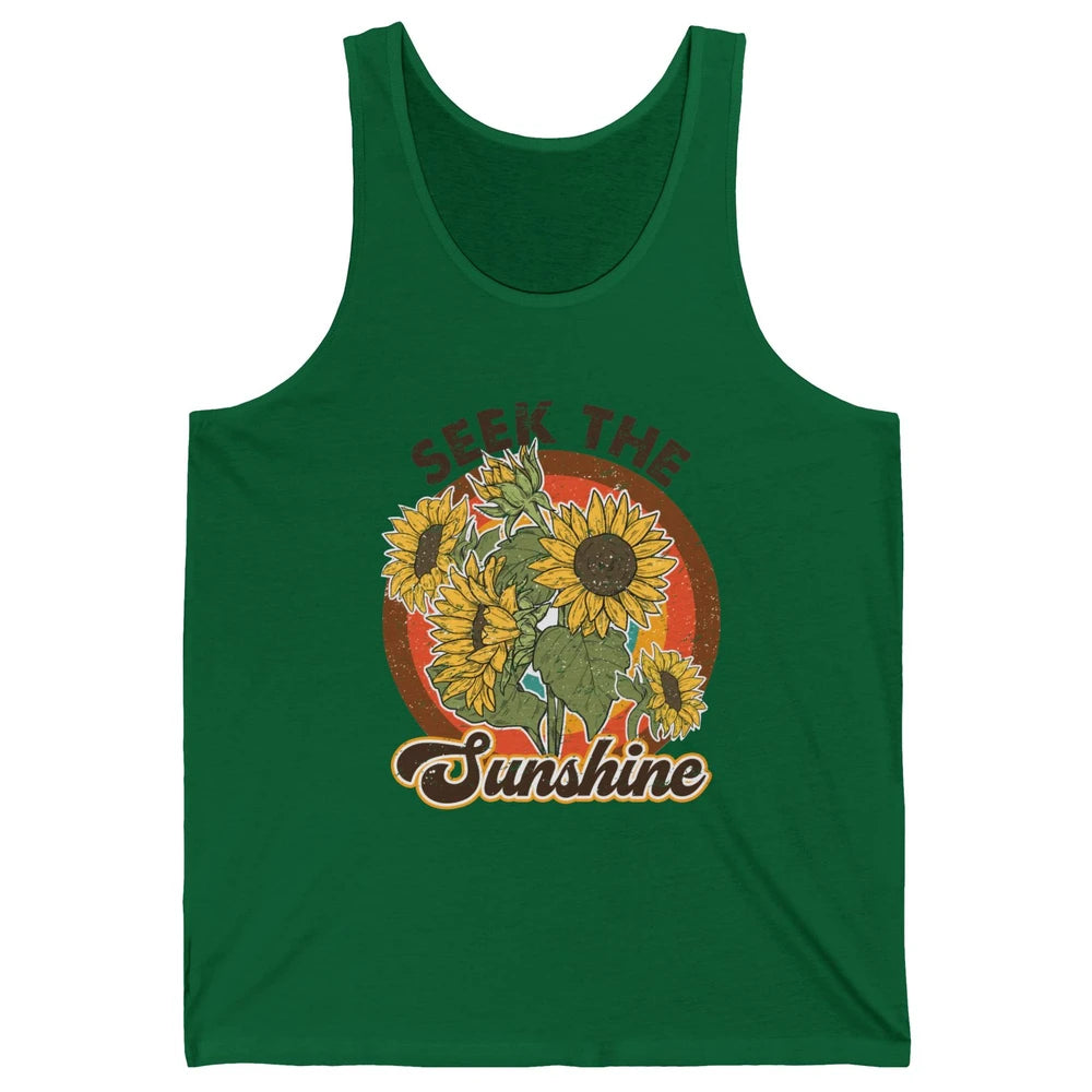 Retro Rainbow Sunflower Seek The Sunshine Peace Hippie Girl Unisex Jersey Tank