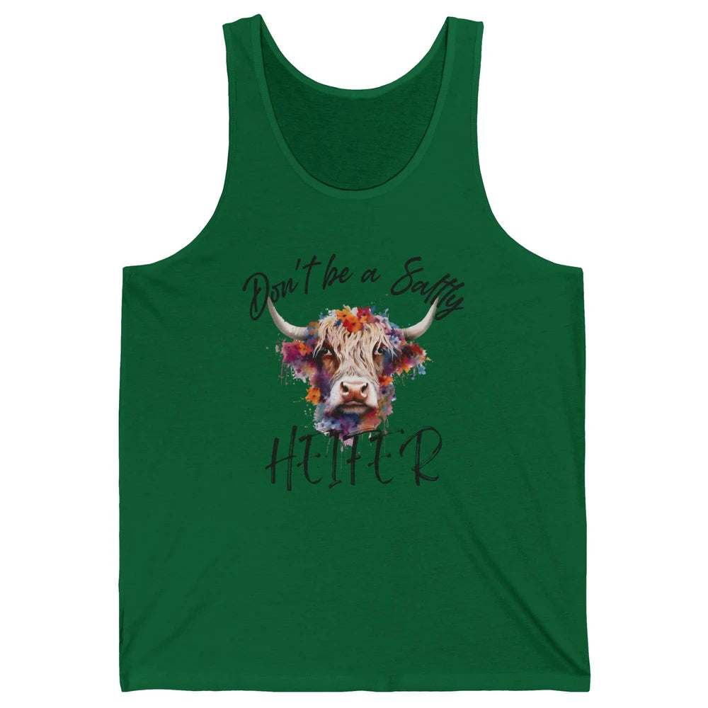 Floral Long Haired Cow Don't Be A Salty Heifer Western Farm Unisex Jersey Tank