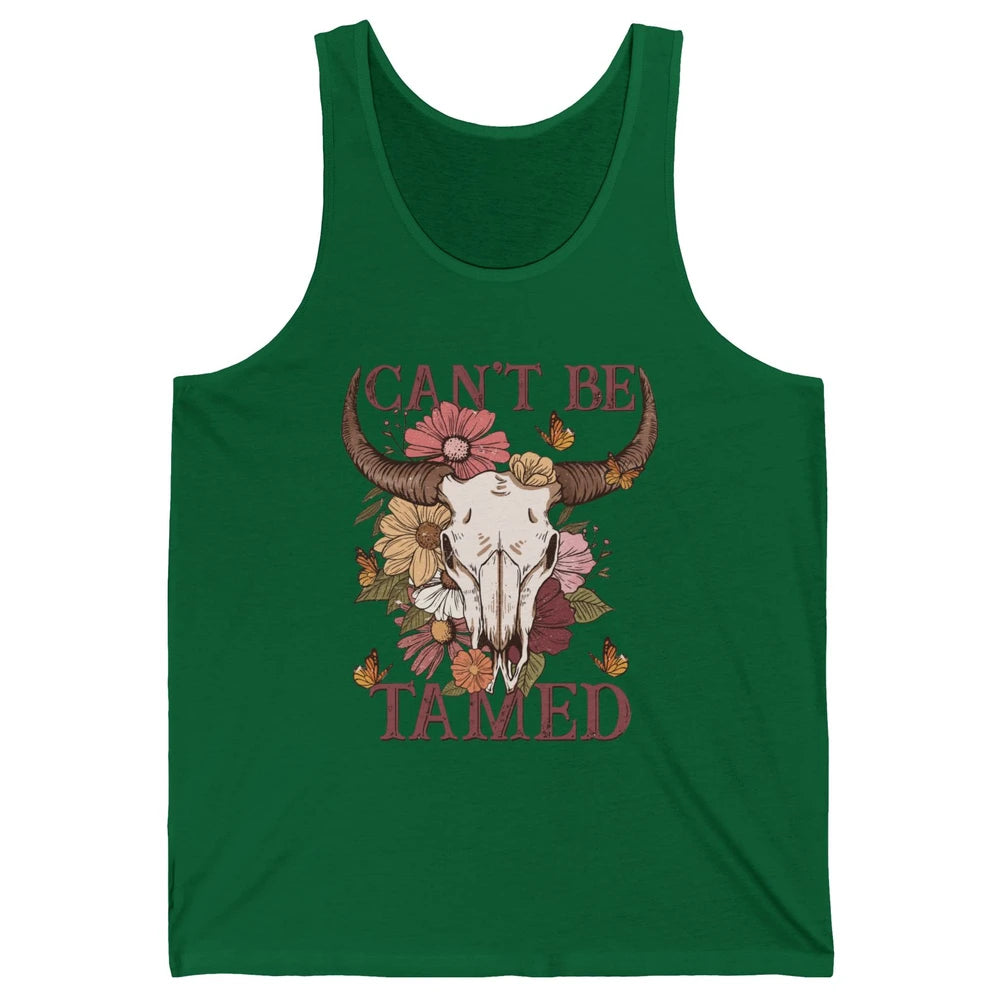 Retro Floral Boho Bull Skull Can't Be Tamed Western Country Unisex Jersey Tank