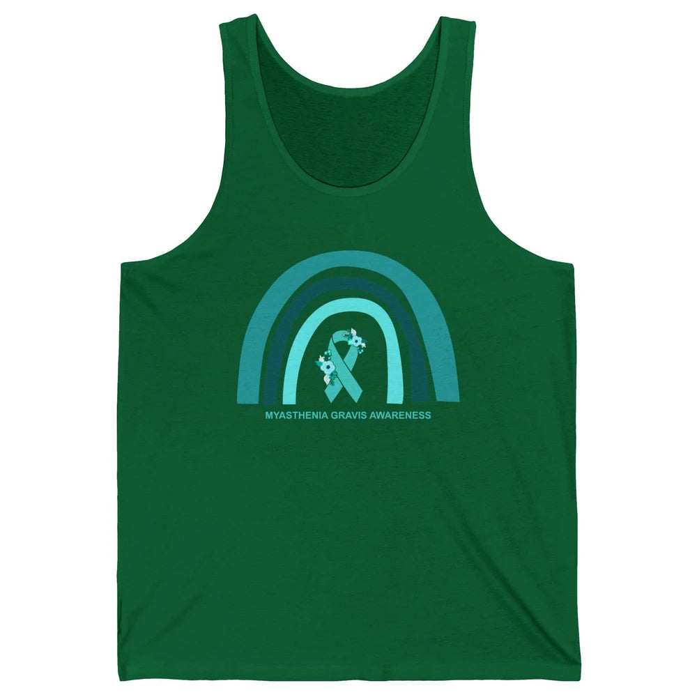 Myasthenia Gravis Awareness Floral Teal Ribbon Rainbow Unisex Jersey Tank