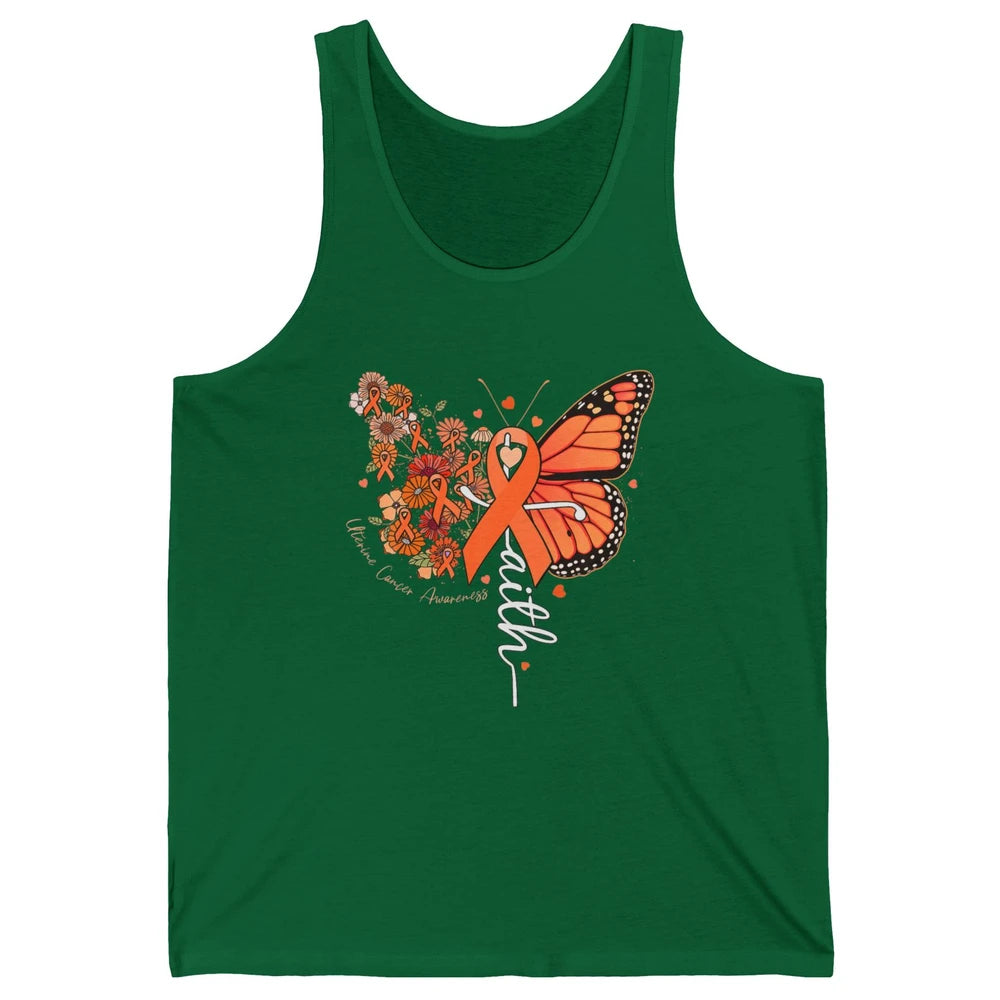 Peach Floral Butterfly Cross Faith Uterine Cancer Awareness Unisex Jersey Tank