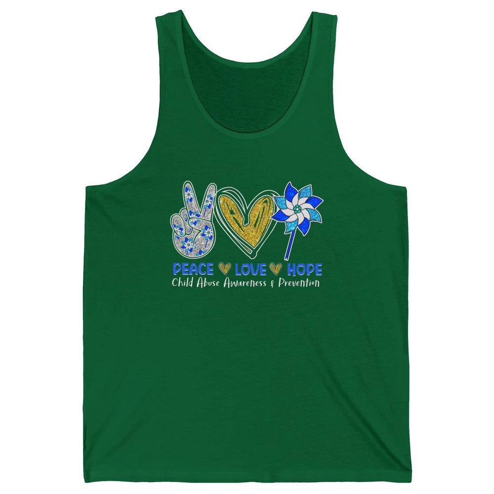 Peace Love Leopard Pinwheel Child Abuse Prevention Month Unisex Jersey Tank