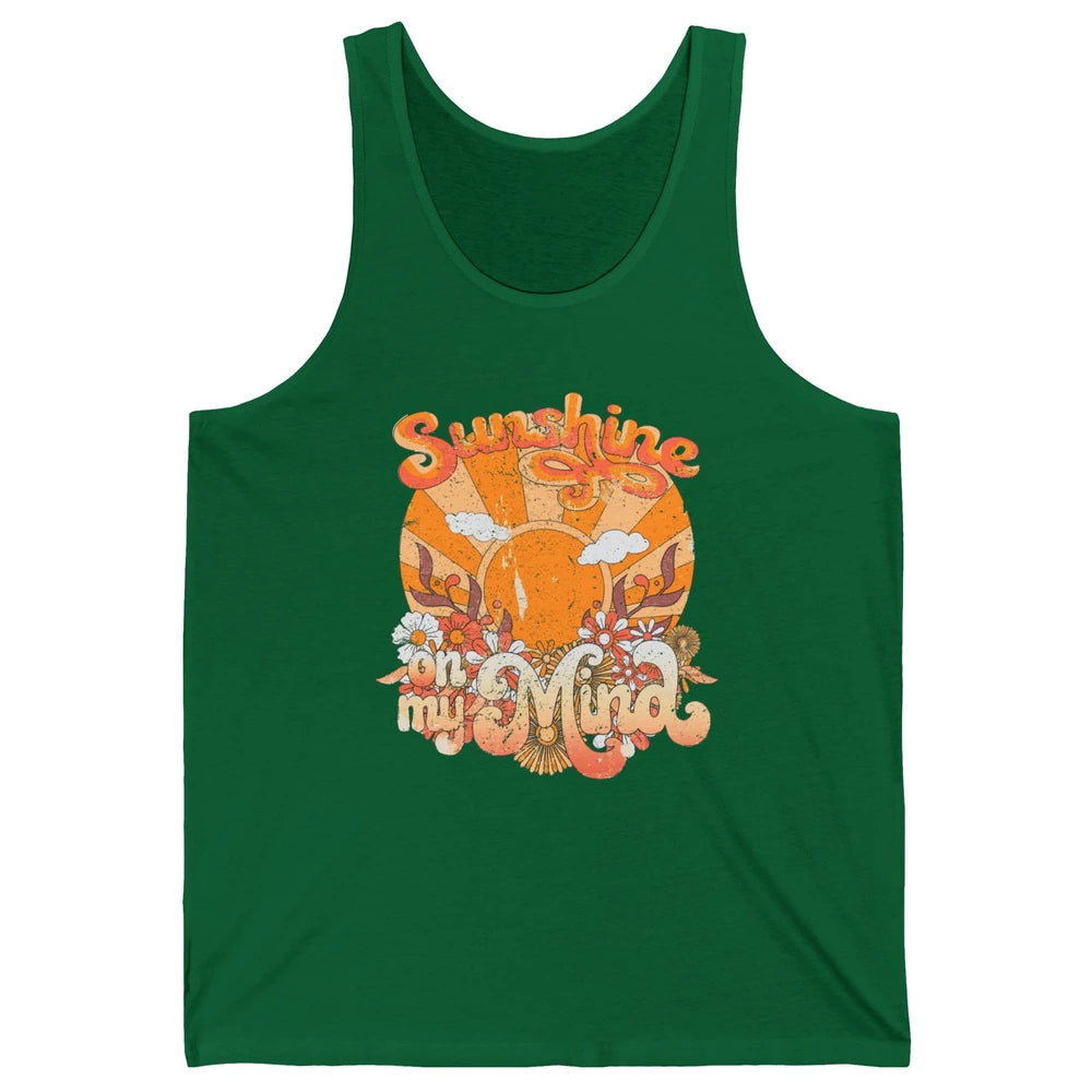 Retro Floral Rainbow Sunshine On My Mind Peace Hippie Girl Unisex Jersey Tank