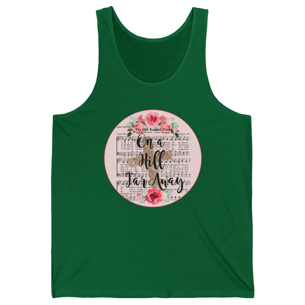 Floral Jesus Cross On Hill Far Away Old Rugged Cross Western Unisex Jersey Tank