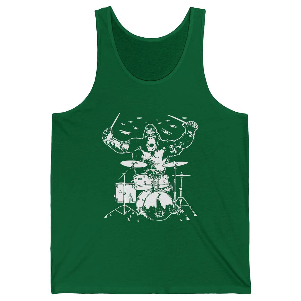 Retro Gorilla Drumming Drummers Gift Percussionists Unisex Jersey Tank