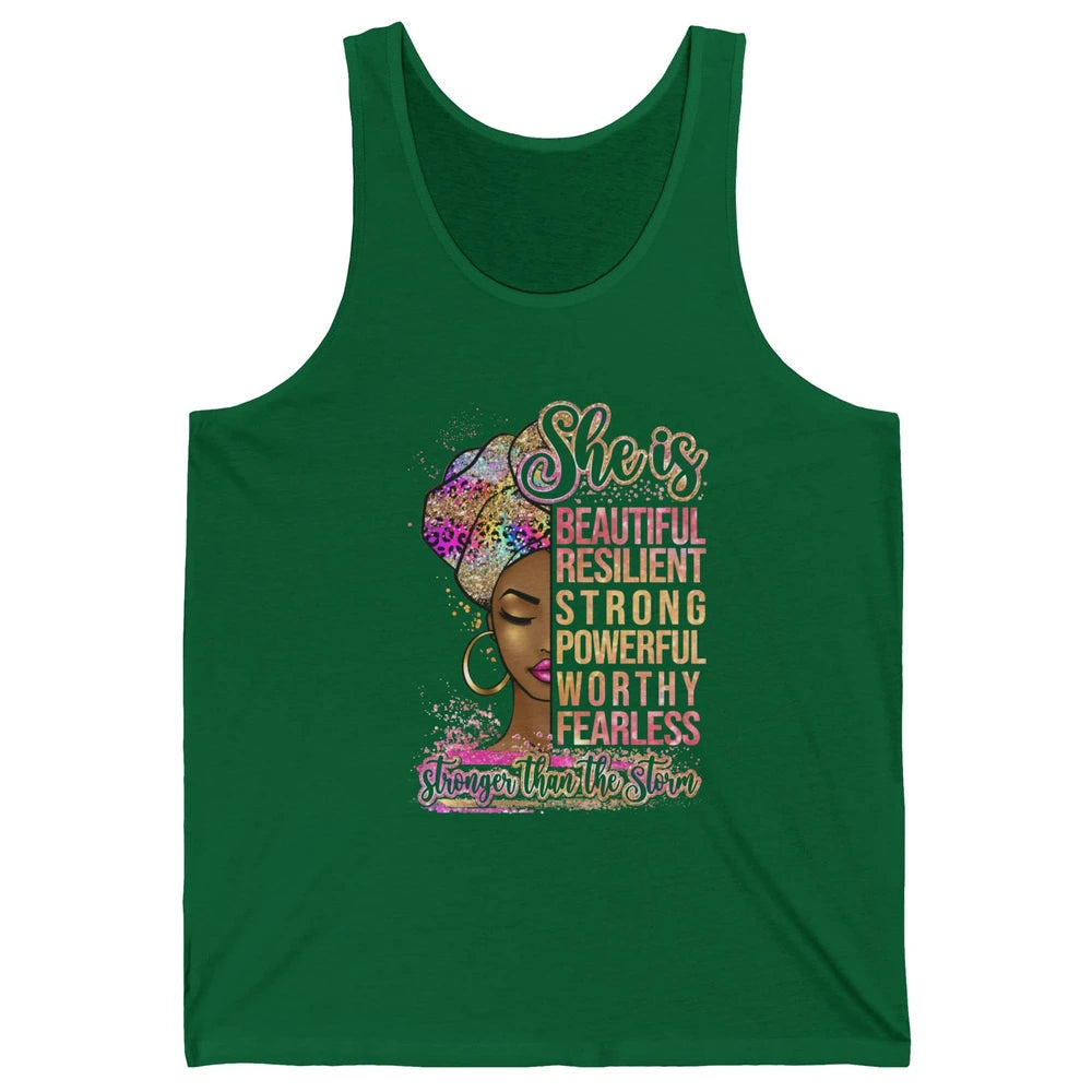 Afro Woman Strong Than Storm Melanin African American Woman Unisex Jersey Tank