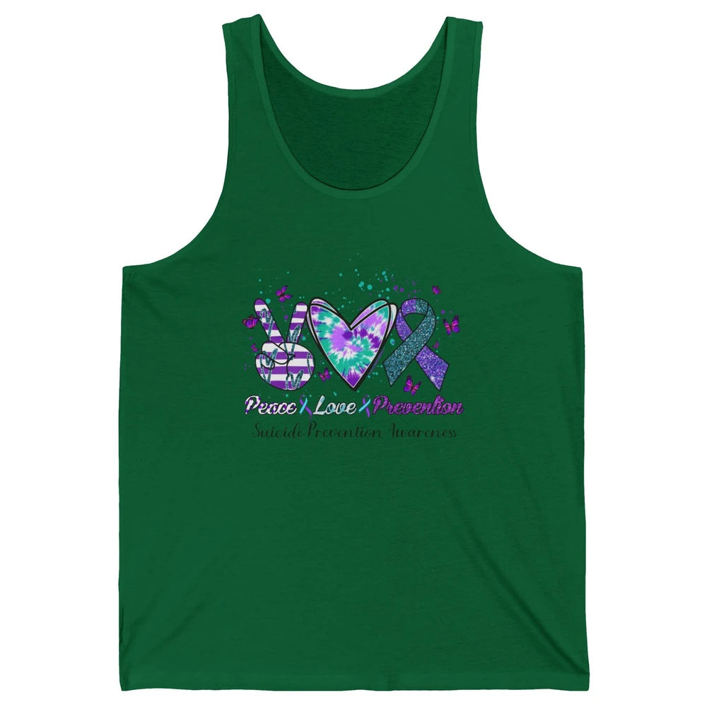 Peace Love Prevention Teal Purple Ribbon Suicide Awareness Unisex Jersey Tank