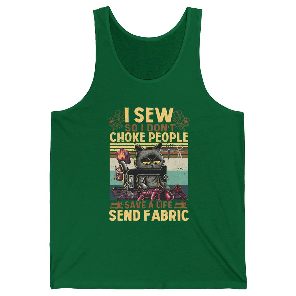 Retro Black Cat I Sew So I Dont Choke People Sewing Quilting Unisex Jersey Tank