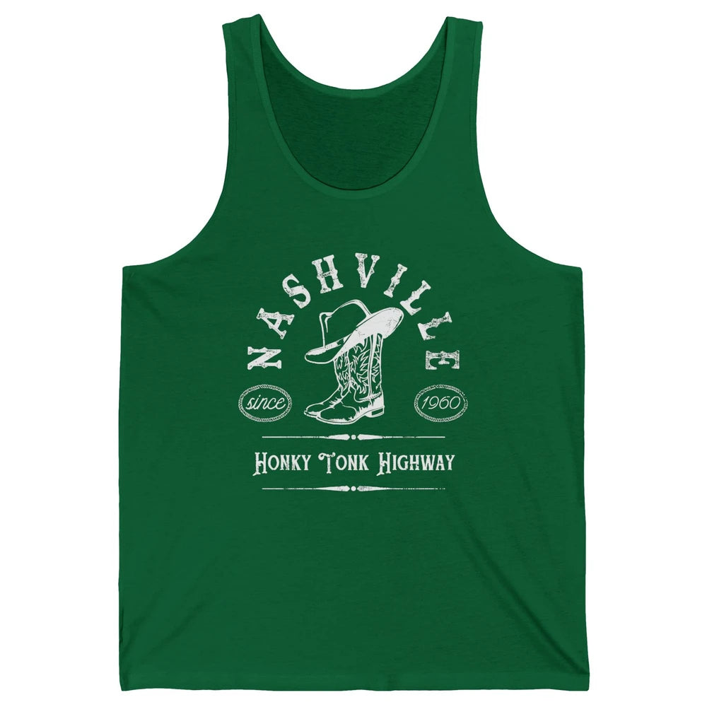 Retro Cowboy Boots Hat Nashville Honky Tonk Highway Western Unisex Jersey Tank