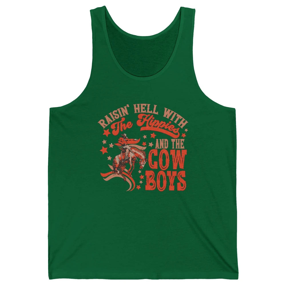 Retro Cowboy Horsing Rasing Hell With Hippie Western Country Unisex Jersey Tank