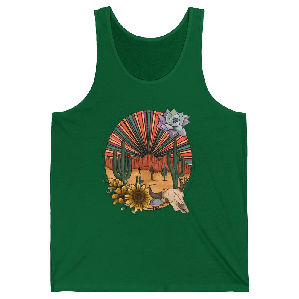 Retro Desert Western Cowboy Boho Skull Cactus Country Cowboy Unisex Jersey Tank
