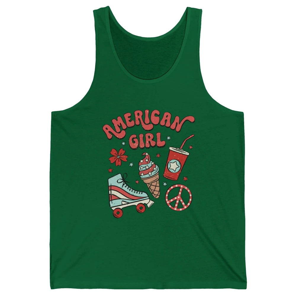 Retro American Girl Fourth Of July Party Ice Cream Patriotic Unisex Jersey Tank