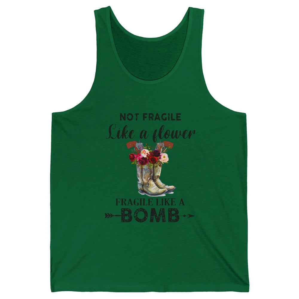 Retro Cowgirl Fragile Like A Bomb Cowgirl Boots Western Girl Unisex Jersey Tank