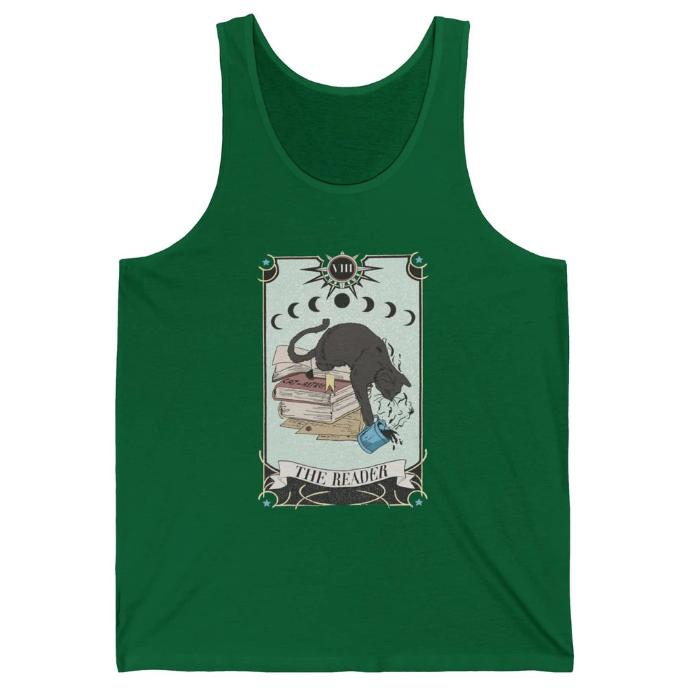 Retro Black Cat Books The Reader Tarot Card Halloween Reading Book Crescent Moon Unisex Jersey Tank