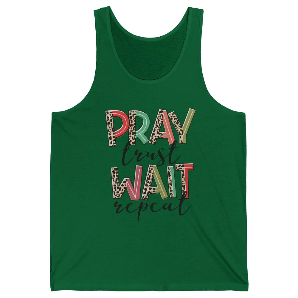 Retro Leopard Pray Wait Trust Repeat Christian Motivational Unisex Jersey Tank