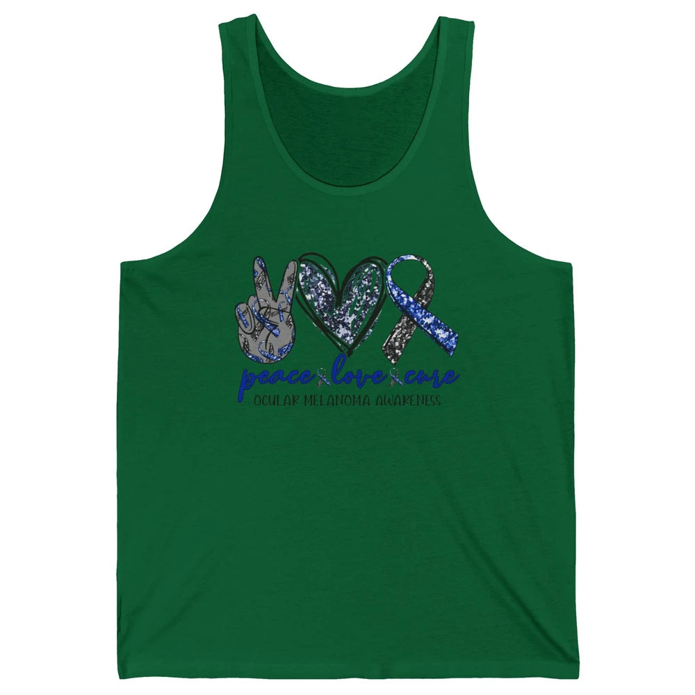 Ocular Melanoma Awareness Peace Love Cure Blue Ribbon Unisex Jersey Tank