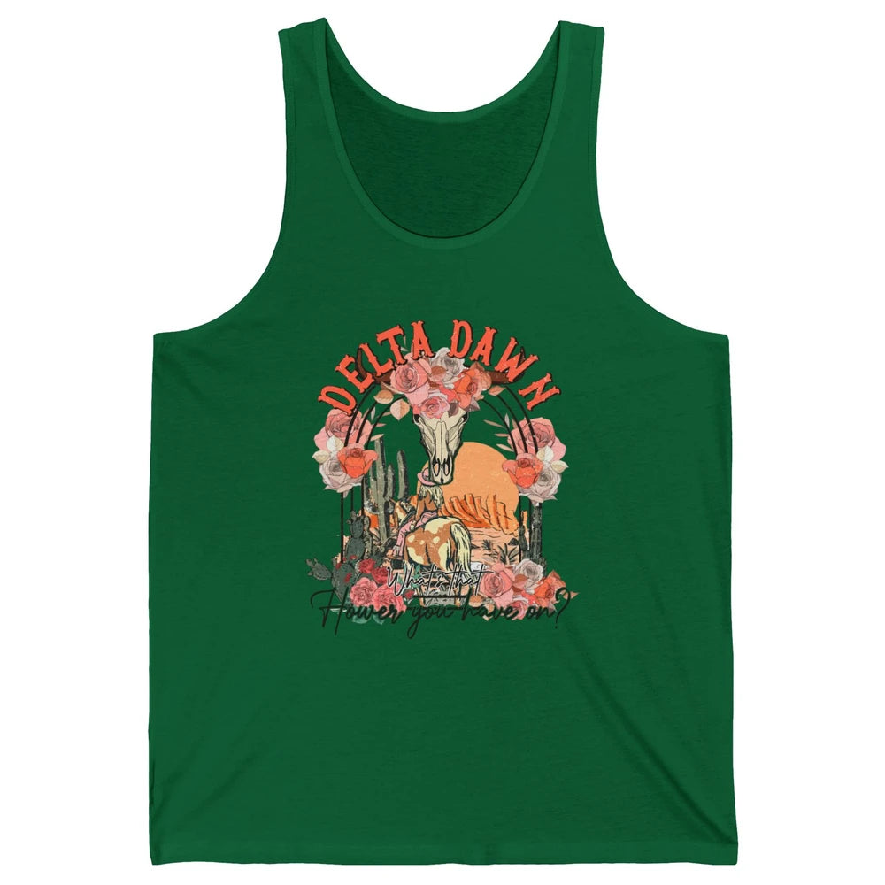 Retro Bull Skull Desert Cowgirl Delta Dawn Western Country Unisex Jersey Tank
