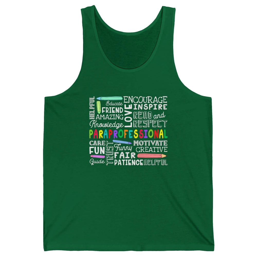 Paraprofessional Word Typography Encourage Inspire Para Life Unisex Jersey Tank