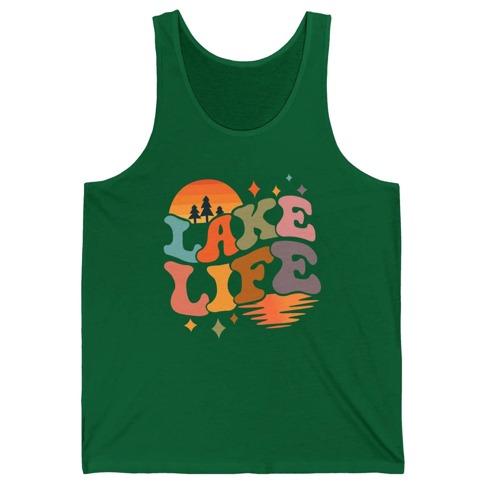 Retro Lake Life Vintage Lake Sunrise Boating Summer Trip Unisex Jersey Tank