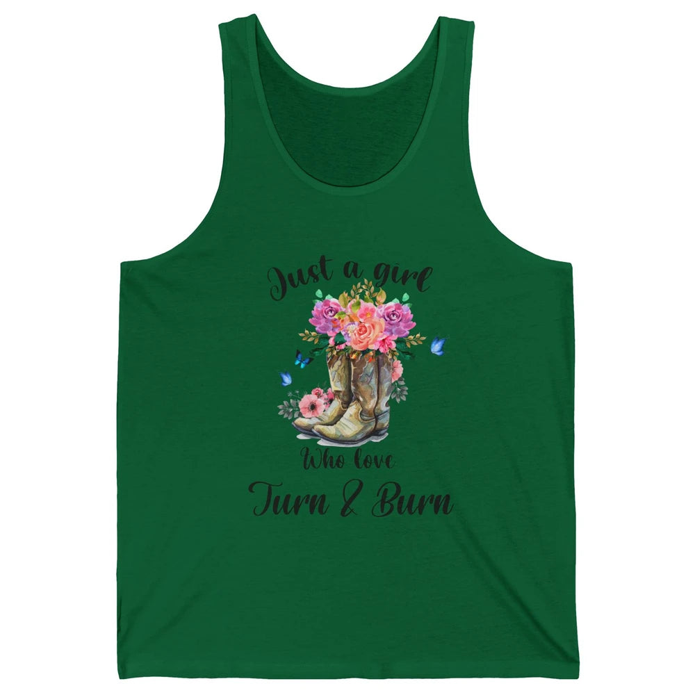 Retro Flower Country Cowgirl Just A Girl Love Turn And Burn Unisex Jersey Tank