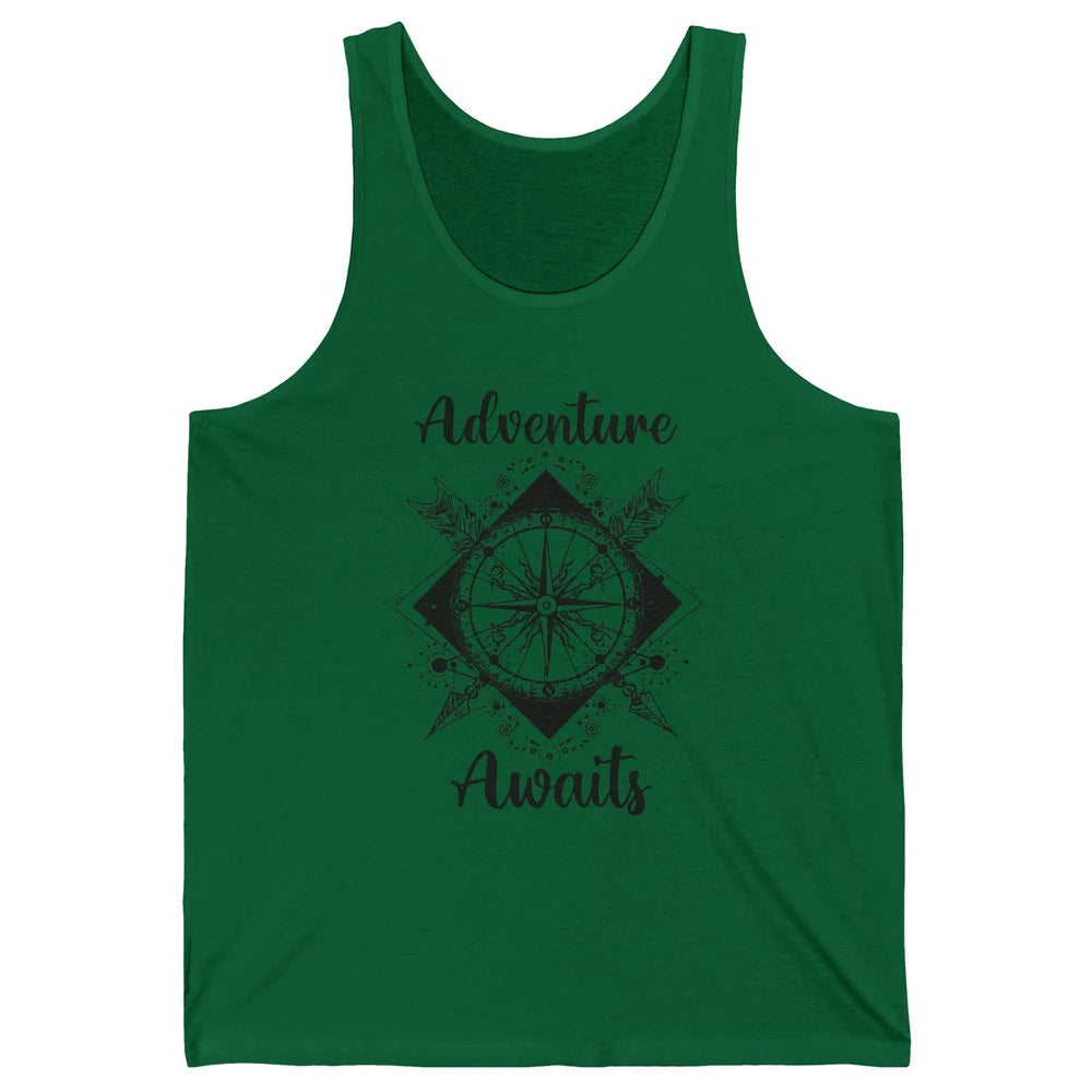 Retro Compass Mountain Adventure Awaits Camping Hiking Lover Unisex Jersey Tank