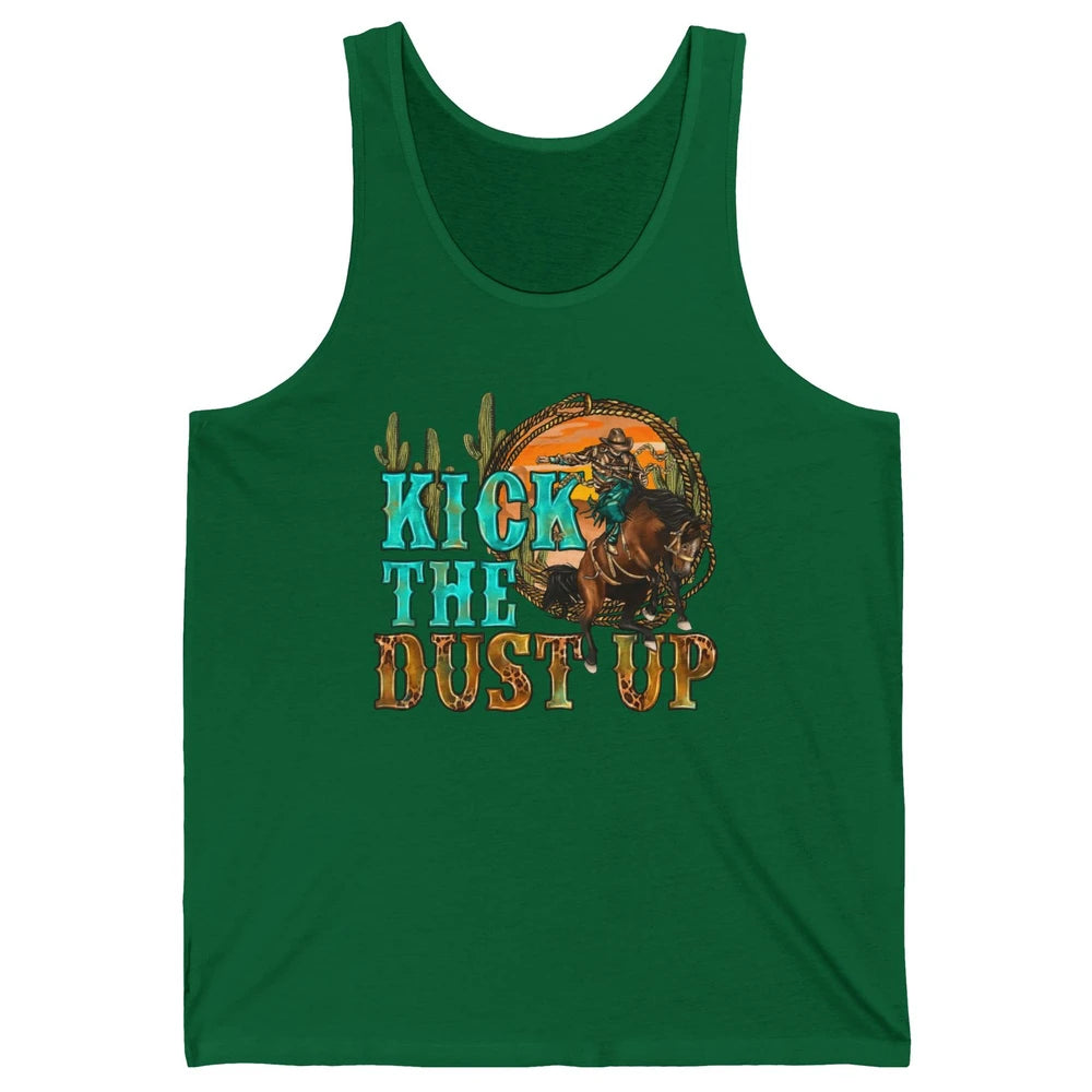 Retro Desert Cowboy Bucking Horse Kick The Dust Up Western Unisex Jersey Tank