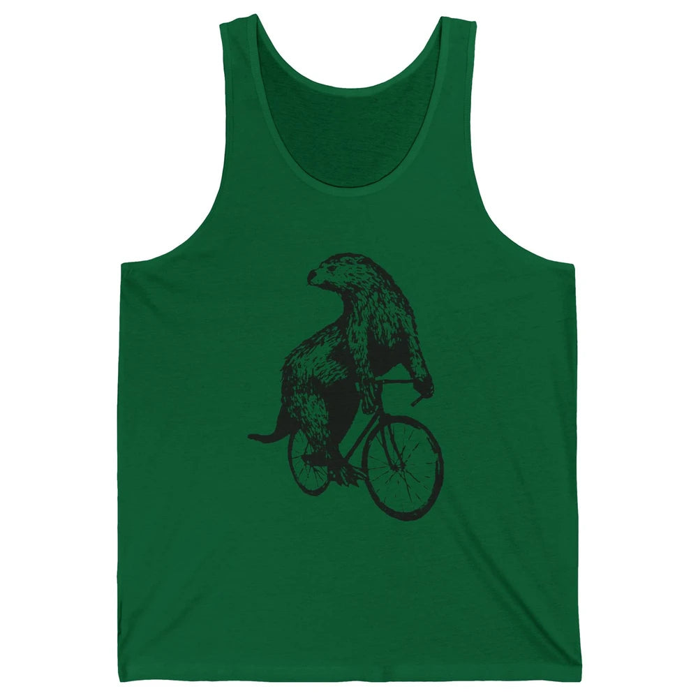 Otter Riding A Bicycle Funny Bike Rider Cute Otters Vintage Unisex Jersey Tank