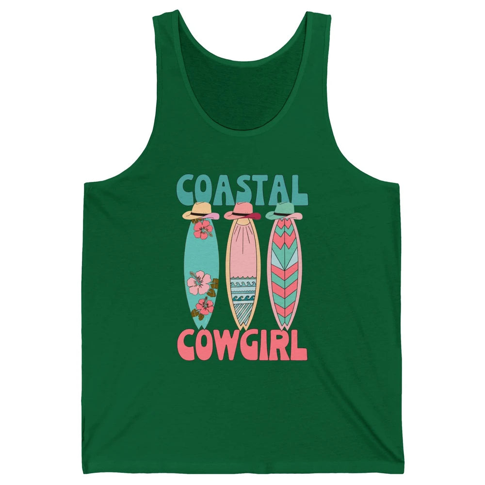 Retro Coastal Cowgirl Surfboards Western Cowgirl Beach Life Unisex Jersey Tank