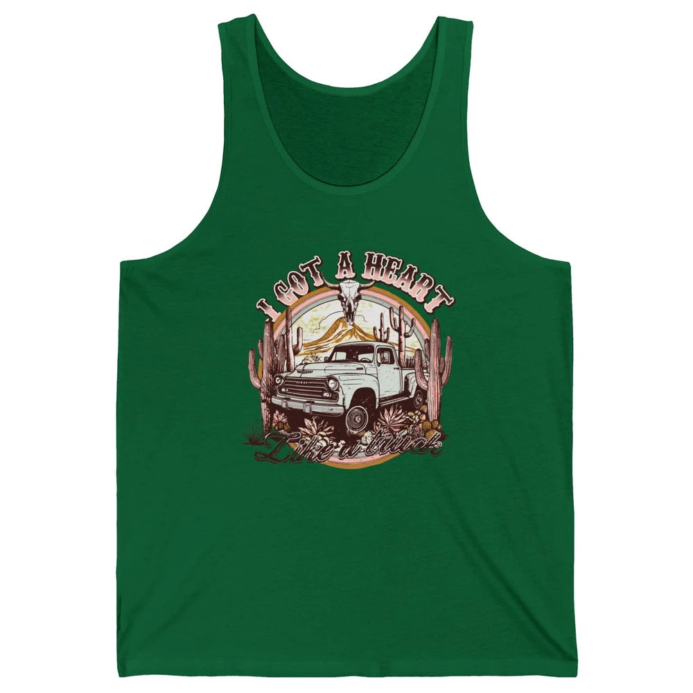 Retro Desert Bull Skull I Got A Heart Like A Truck Western Unisex Jersey Tank