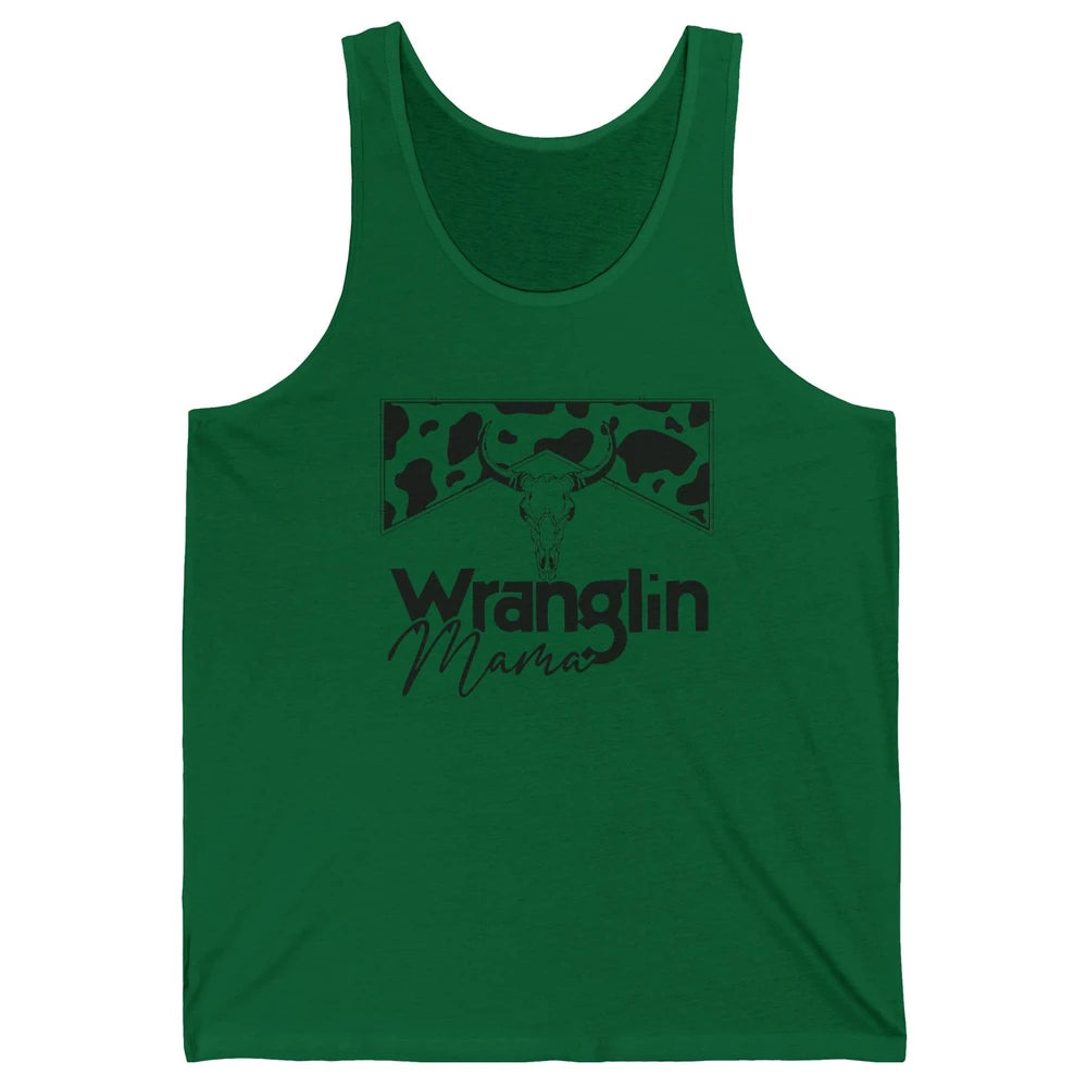 Retro Cowhide Bull Skull Wrangling Mama Western Country Girl Unisex Jersey Tank
