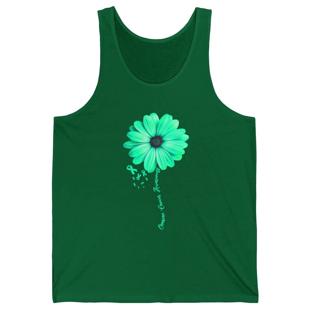 Ovarian Cancer Awareness Daisy Flower Teal Ribbon Cancer Unisex Jersey Tank