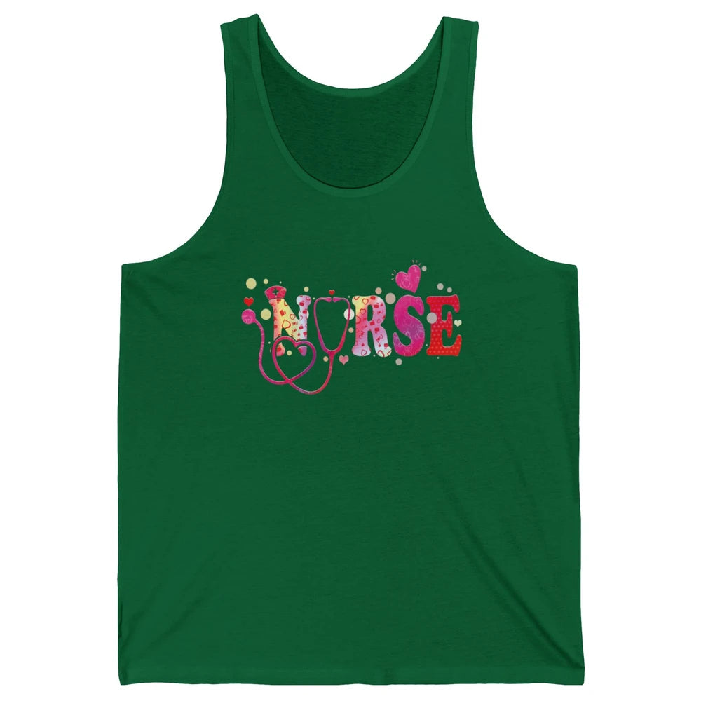 Nurse Tie Dye Valentines Day Heart Stethoscope Nursing Life Unisex Jersey Tank