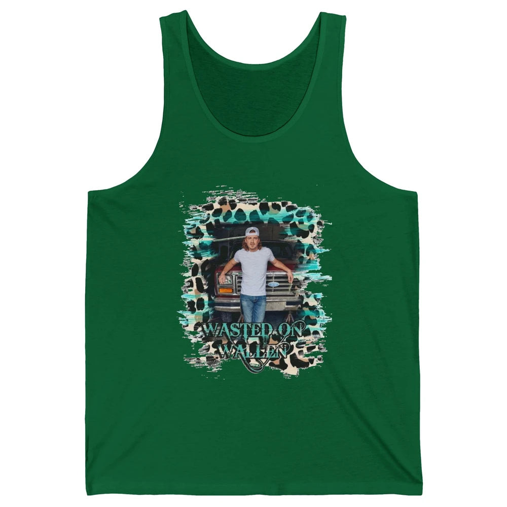Retro Leopard Wasted On Wallen Turquoise Western Country Unisex Jersey Tank