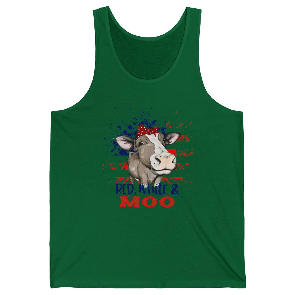 Red White Moo Cow America Flag 4th of July Patriotic Unisex Jersey Tank