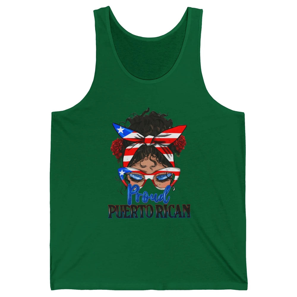Proud Puerto Rican Girl Messy Bun Hair Puerto Rico Flag Unisex Jersey Tank