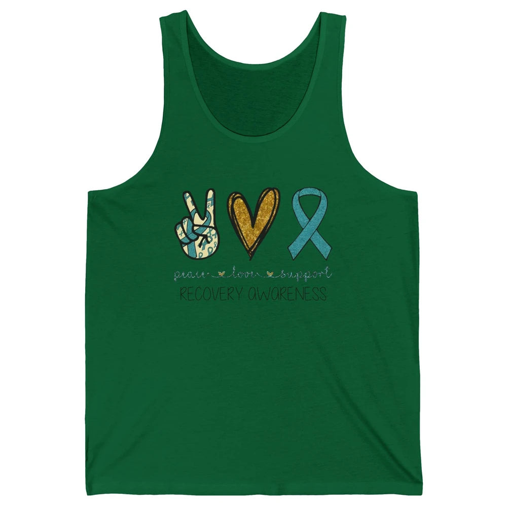 Peace Love Support Addiction Recovery Awareness Blue Ribbon Unisex Jersey Tank