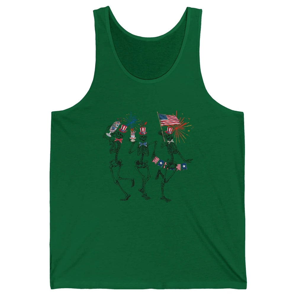 4th July Independence Day Dancing Skeletons America Flag Unisex Jersey Tank