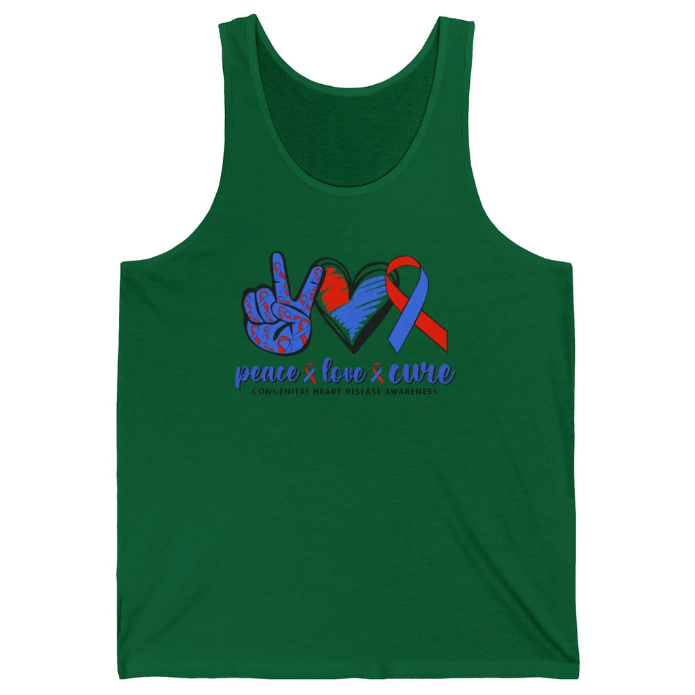 Congenital Heart Disease Blue Red Ribbon Peace Love Cure CHD Unisex Jersey Tank