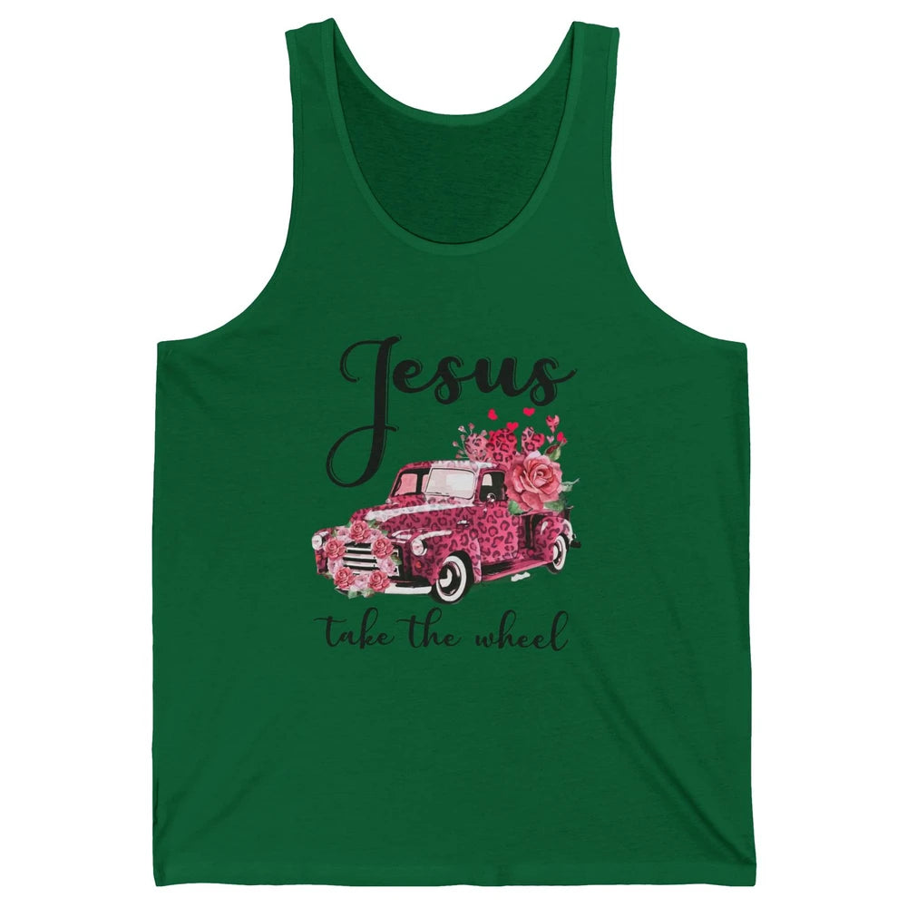 Christian Girl Jesus Take The Wheel Leopard Car and Roses Unisex Jersey Tank