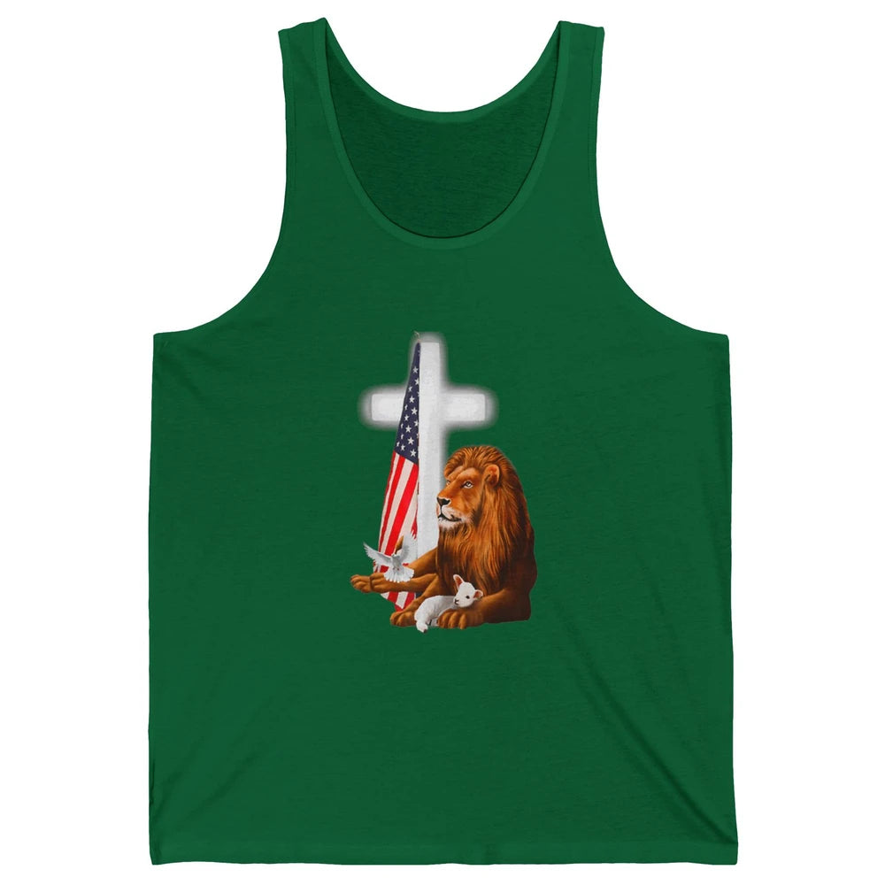Patriotic Christian Lamb Bible Verse Lion Cross Religious Unisex Jersey Tank