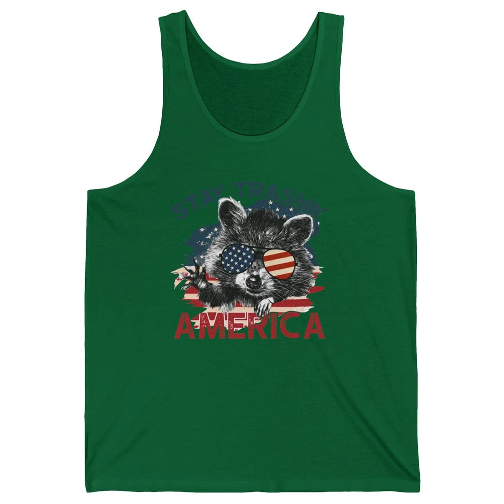 Raccoon US Flag Glasses Stay Trashy America Patriot Racoon Unisex Jersey Tank