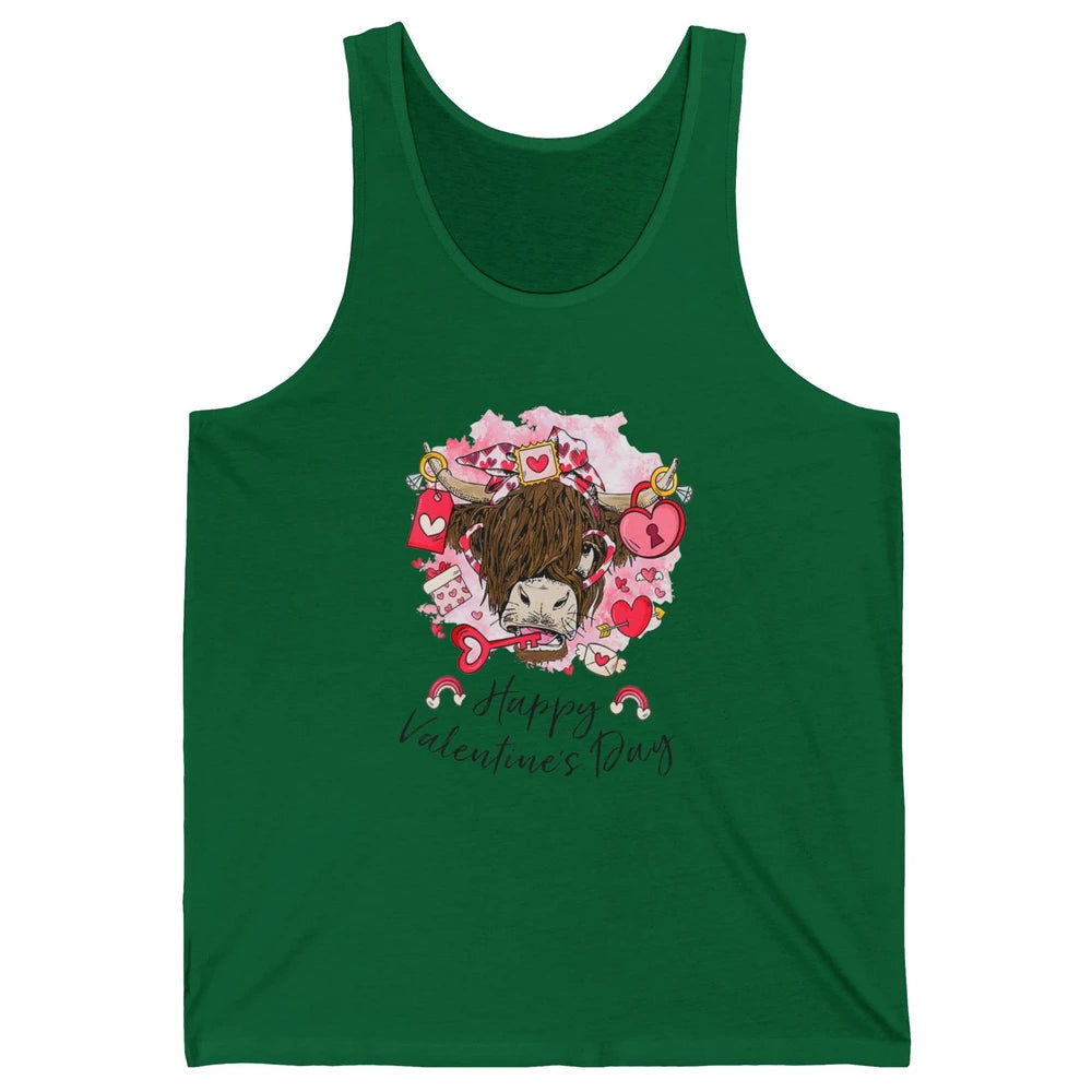 Cute Highland Cow Heart Western Happy Valentine Day Love Unisex Jersey Tank