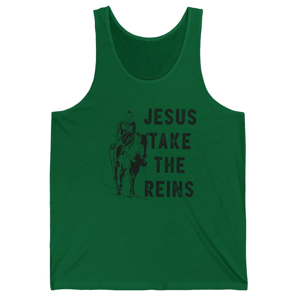 Retro Christian Cowboy Horsing Jesus Take The Reins Western Unisex Jersey Tank