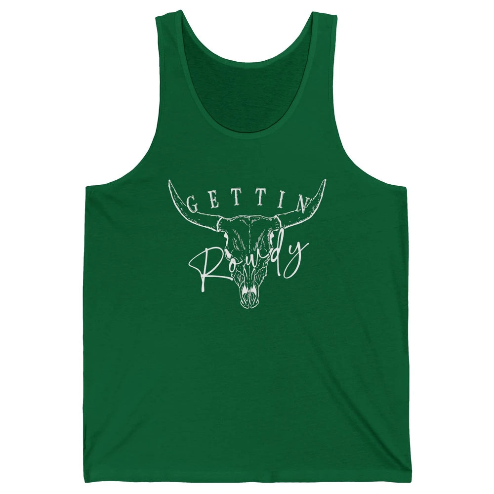 Retro Bull Skull Getting Rowdy Western Bridal Honeymoon Unisex Jersey Tank
