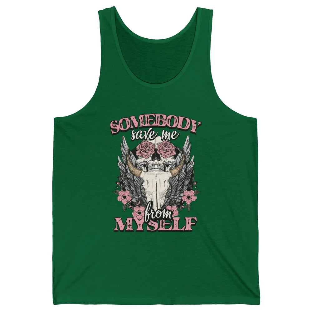 Retro Floral Bull Skull Somebody Save Me From Myself Western Unisex Jersey Tank
