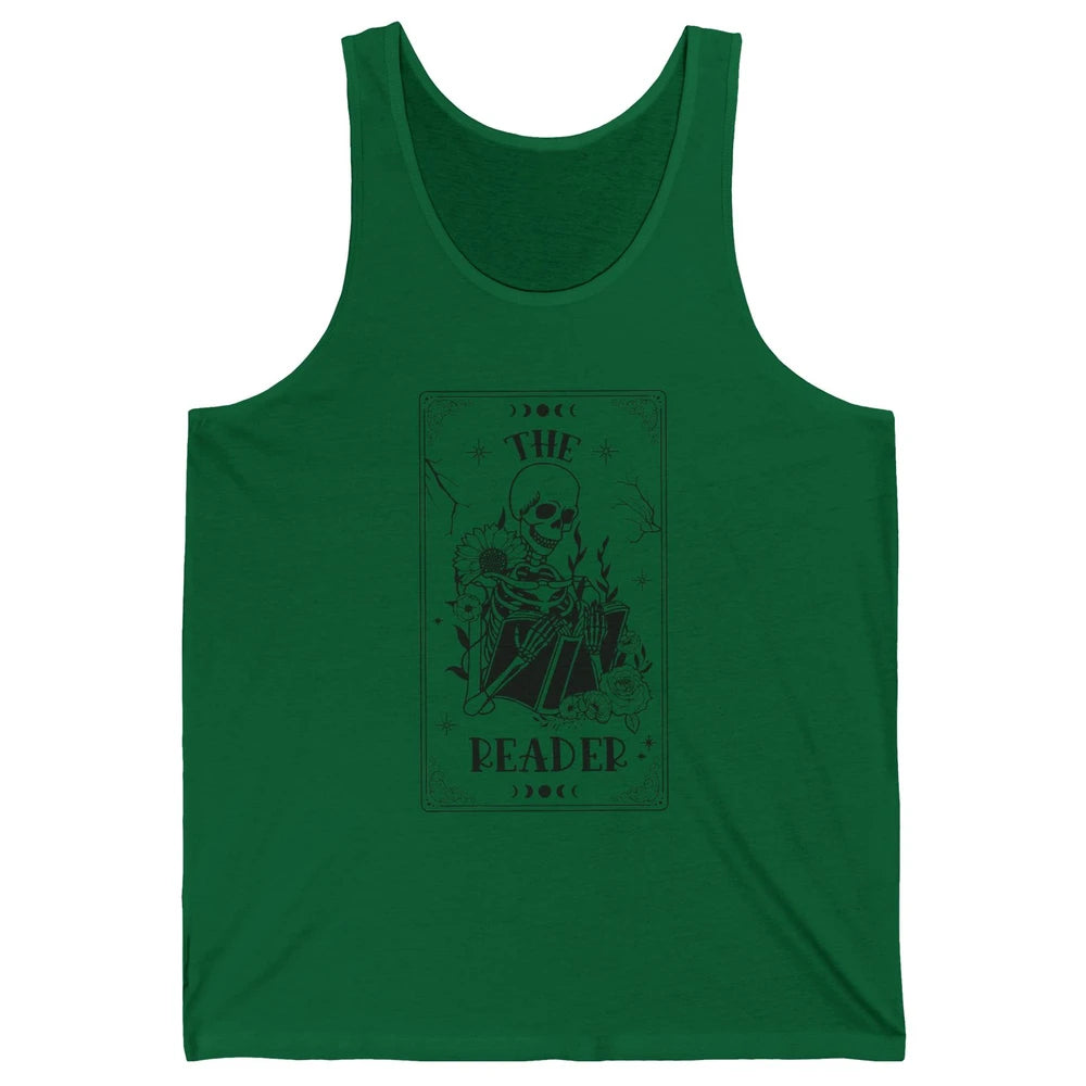 The Reader Skeleton Tarot Card Halloween Reader Book Lovers Unisex Jersey Tank