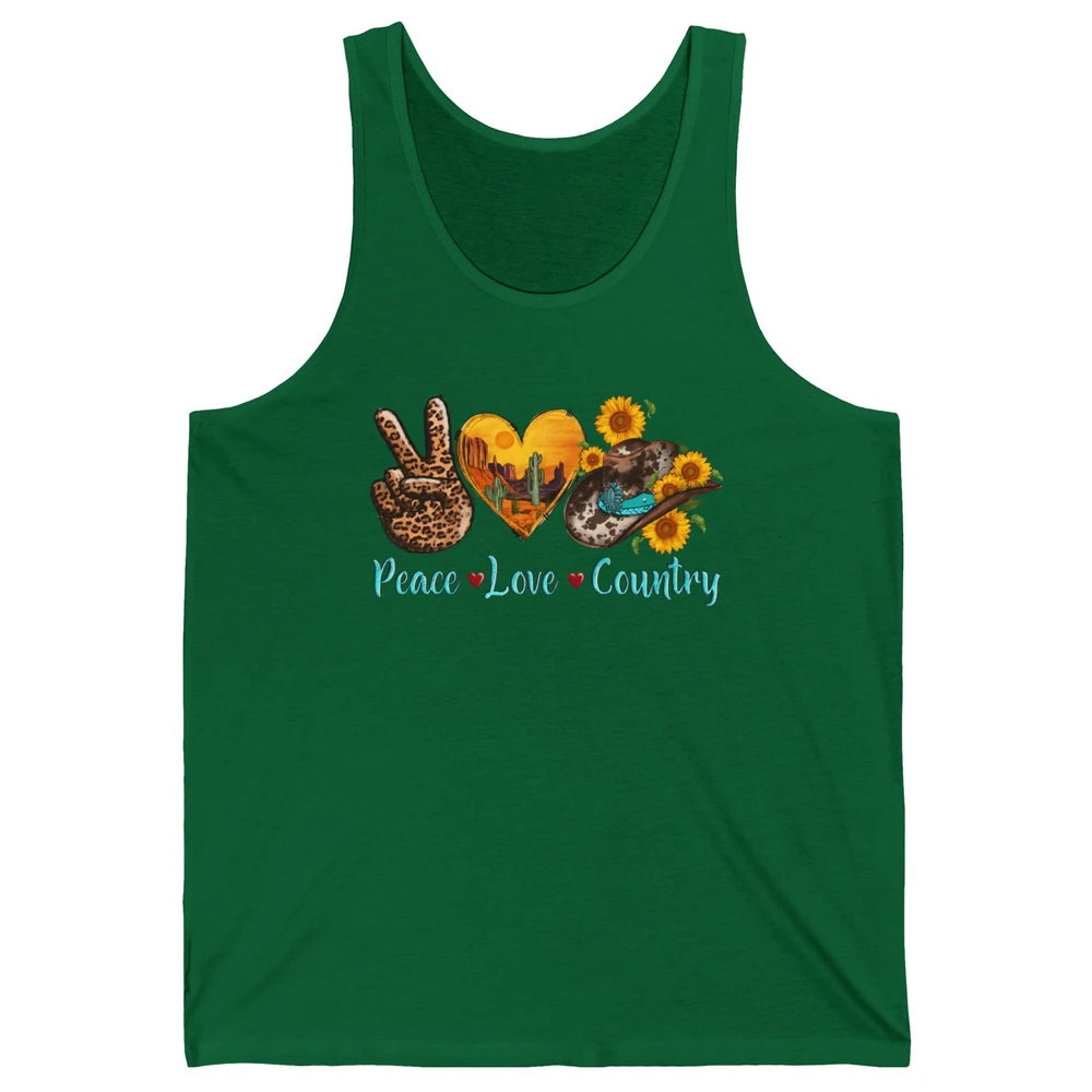 Retro Sunflower Peace Love Country Cowgirl Boots Western Unisex Jersey Tank
